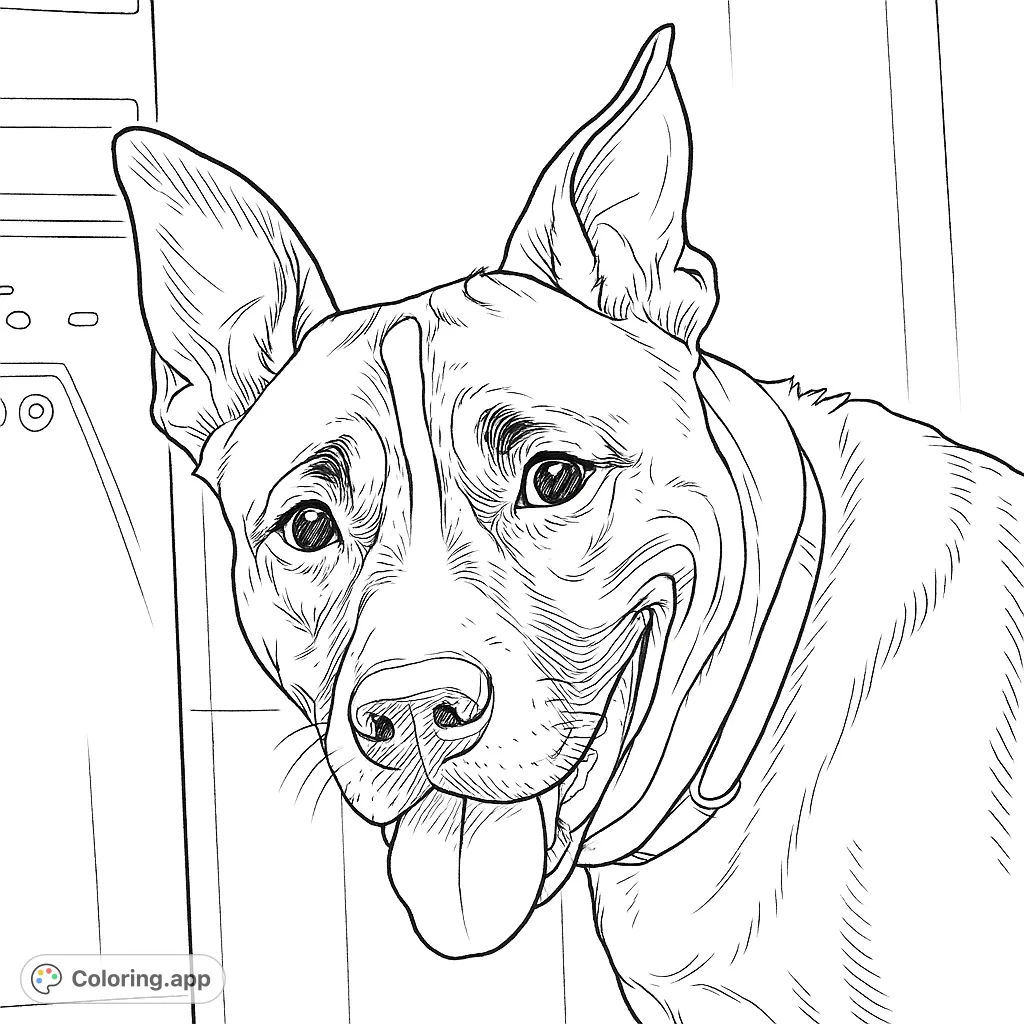 An engaging portrait of a friendly dog with a tilted head, expressive face, and prominent ears. Perfect for pet lovers to bring to life with unique colors.