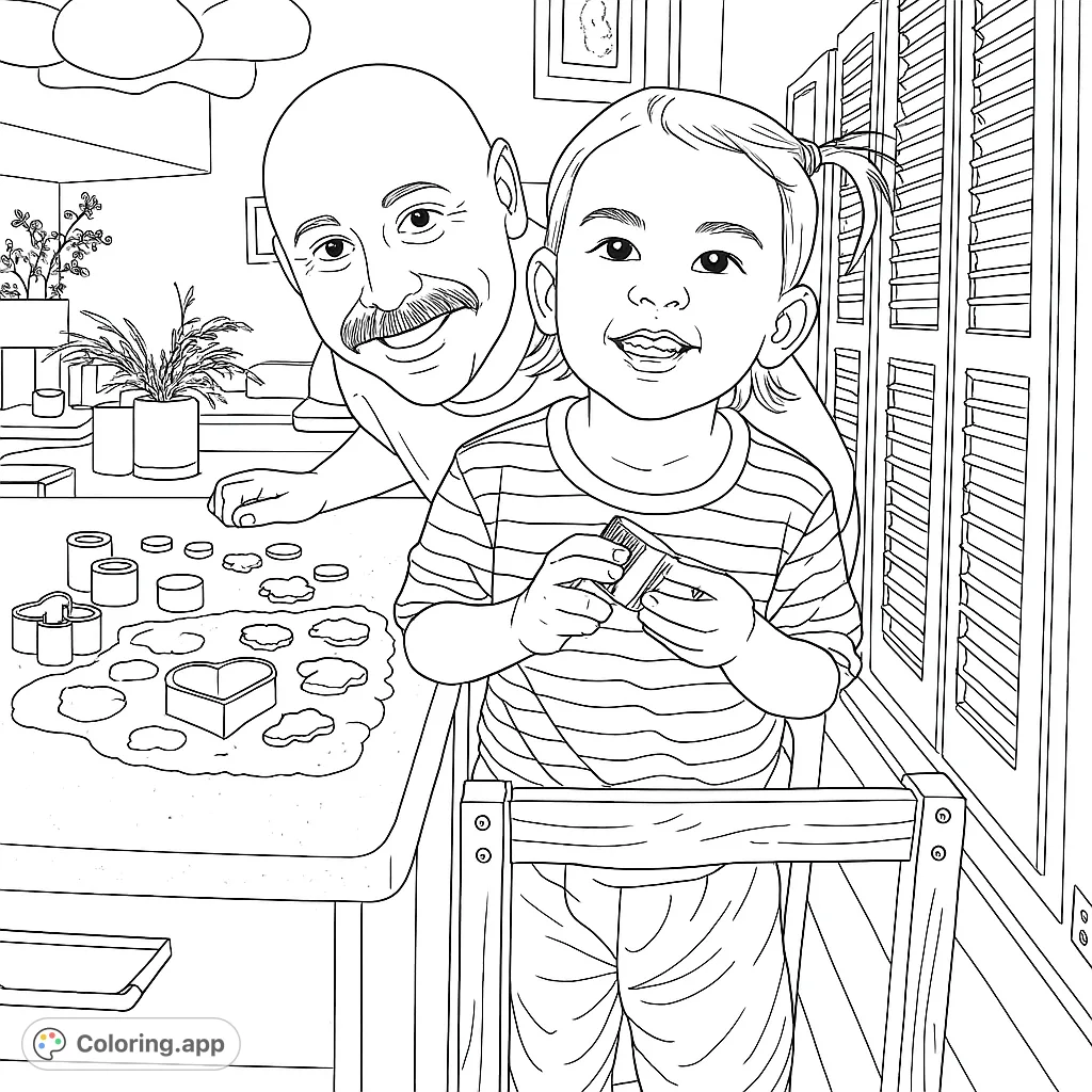 A joyful scene of an adult and child making cookies, featuring dough, cookie cutters, and flour-dusted clothes. Perfect for family fun.