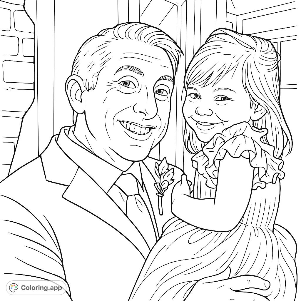 Capture a heartwarming moment of a smiling man holding a cheerful young girl in a ruffled dress. A beautiful family portrait perfect for any occasion.