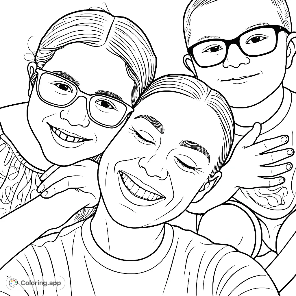 A heartwarming family portrait with three smiling faces, capturing a moment of togetherness and joy. Perfect for personalizing with your favorite hues.