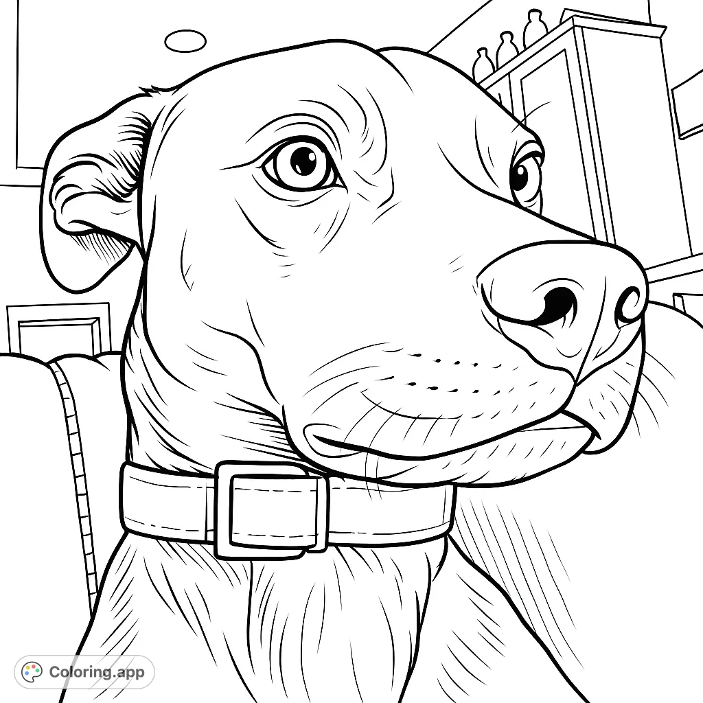 A heartwarming coloring page featuring a loyal dog with expressive eyes and a textured collar, perfect for pet lovers of all ages.