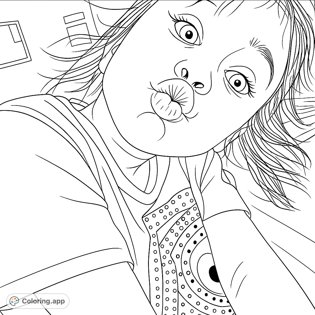 Capture a charming moment with this playful child coloring page featuring a sweet expression and unique shirt design, perfect for sparking creativity.
