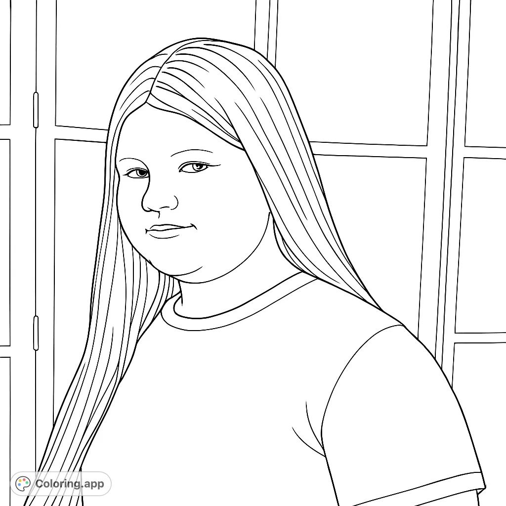 A charming portrait of a young girl with long, flowing hair, offering a simple yet engaging canvas for creative expression. Perfect for all ages.