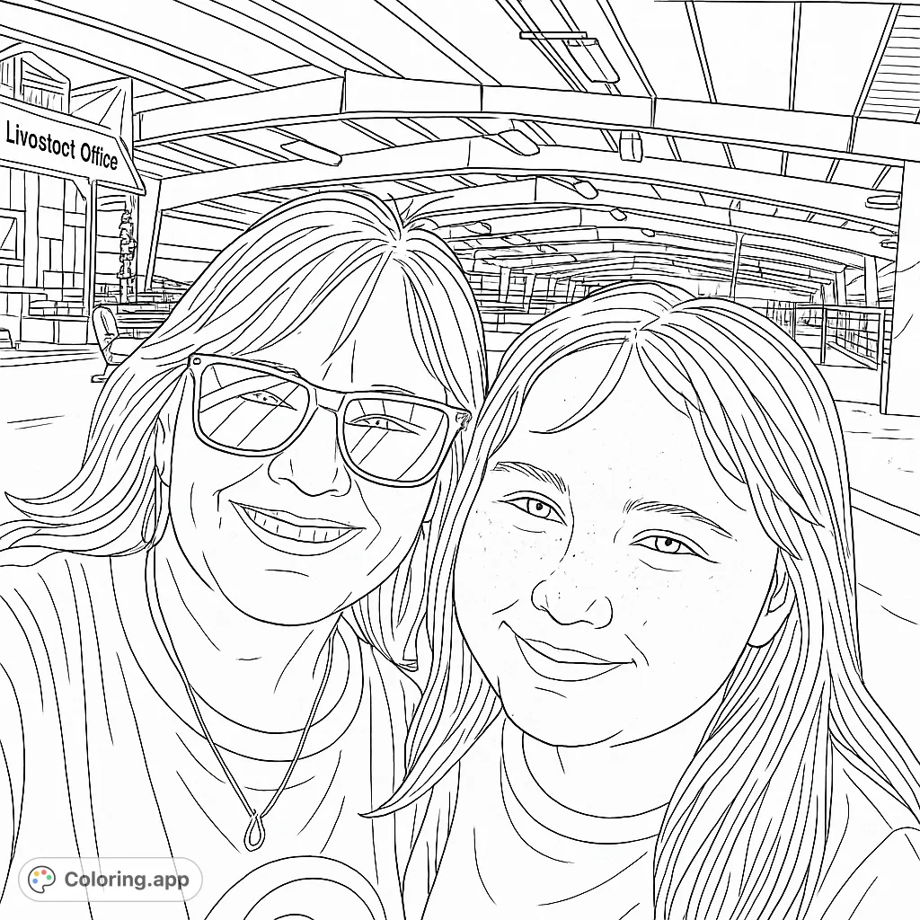 A heartwarming scene of two smiling individuals, an adult and a youth, taking a selfie at a bustling fairground, capturing a joyful moment together.