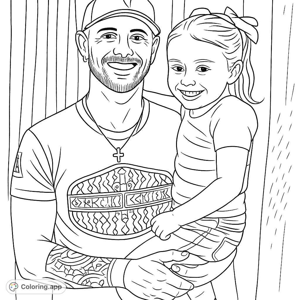 Capture a heartwarming moment of a man and child smiling together. This family coloring page celebrates love and connection with intricate details.