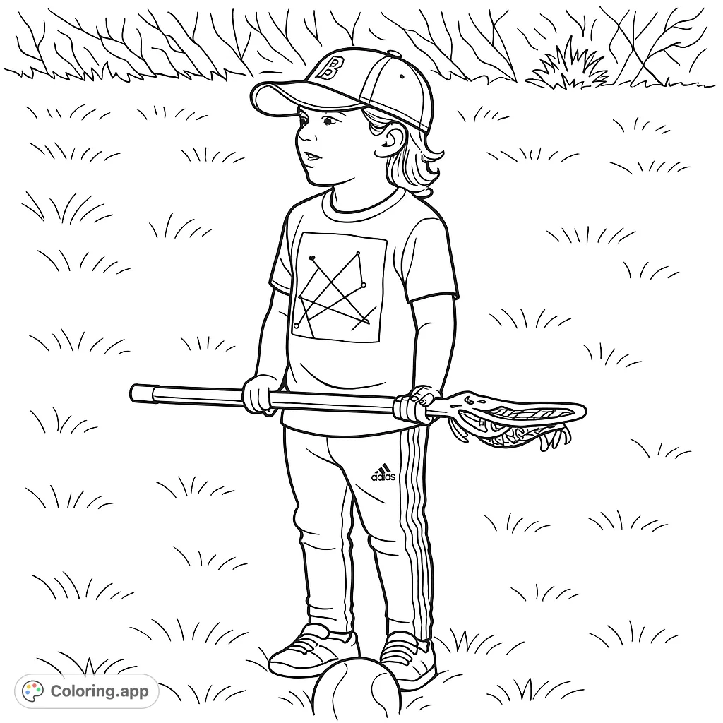 A spirited young lacrosse player, ready for action on the field, holding a stick. Perfect for sports enthusiasts and aspiring athletes.
