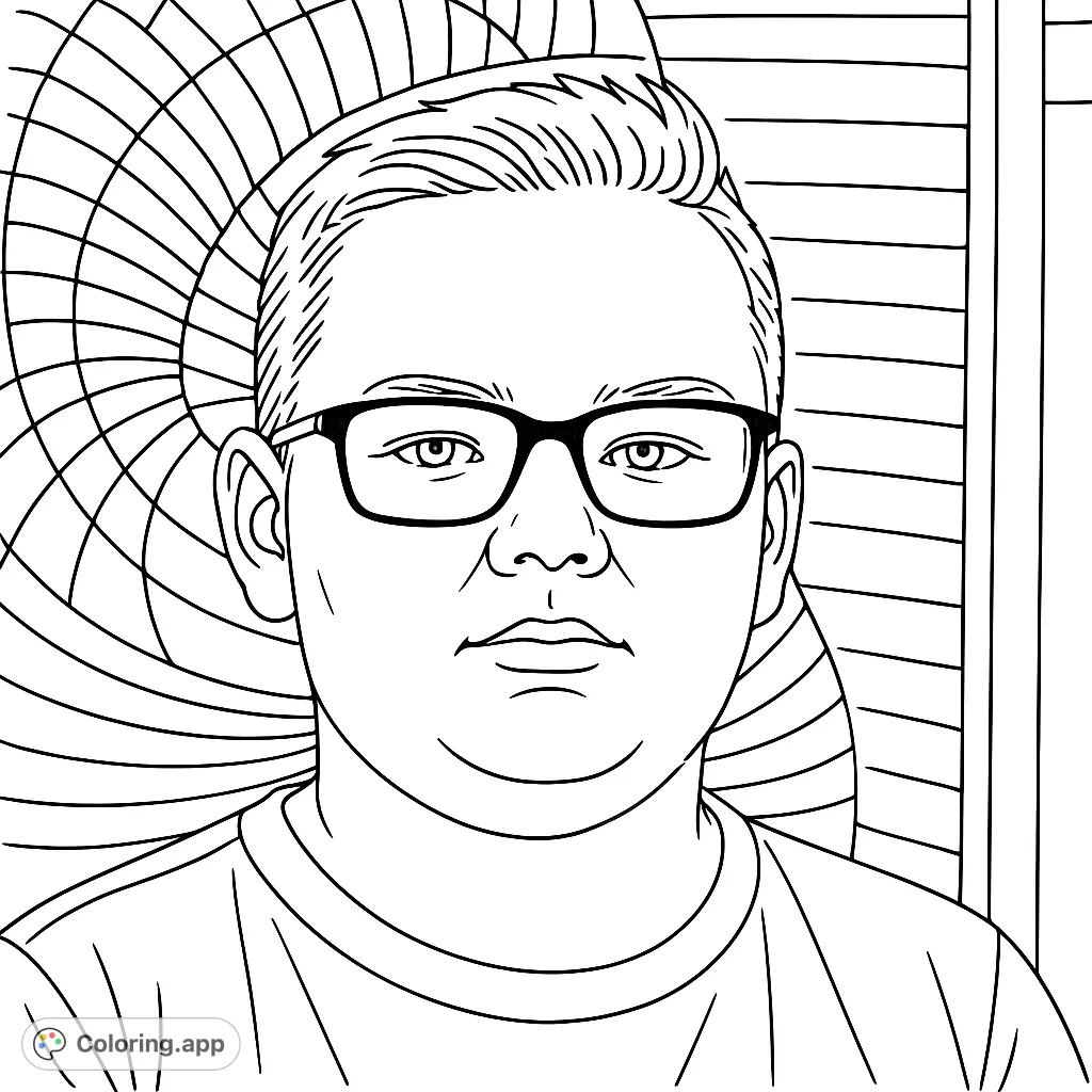 A charming portrait of a young boy with glasses, featuring a detailed background with geometric and fan-like patterns. Perfect for personalizing with your favorite shades.