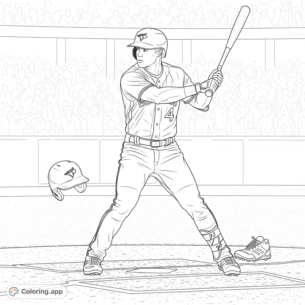 Capture the excitement of baseball with George Springer, number 4, in a dynamic batting pose. A free printable Toronto Blue Jays coloring page for all fans!
