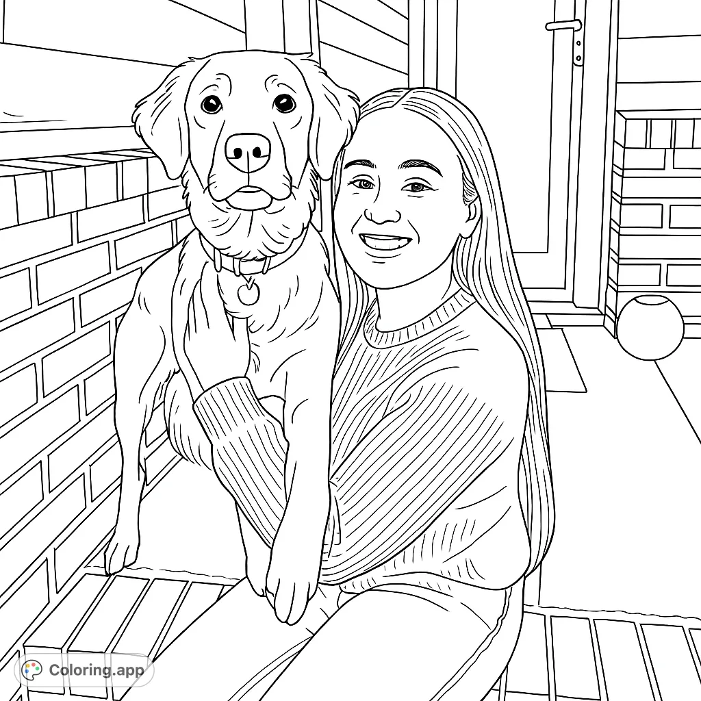Capture the heartwarming bond between a girl and her loyal dog on a cozy porch. A delightful scene perfect for relaxation and creative expression.