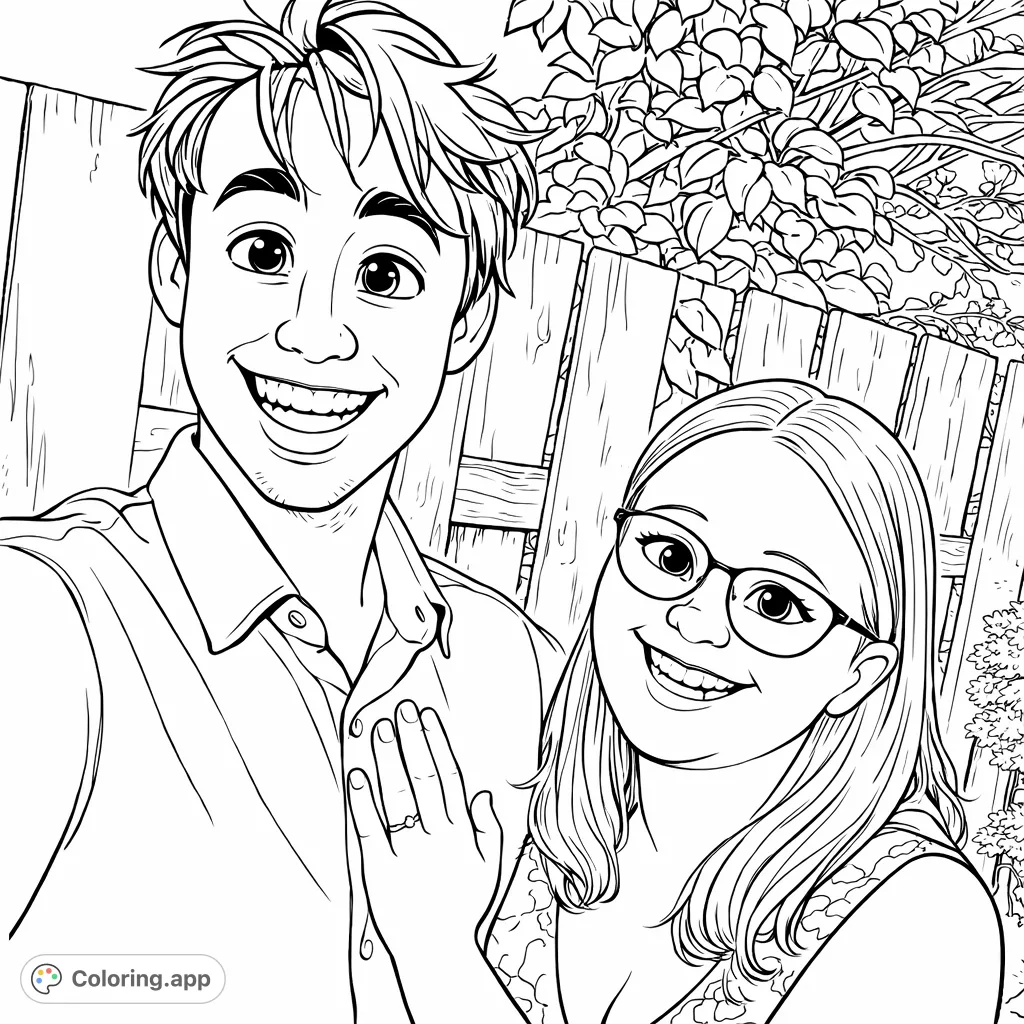 Celebrate love with this Disney-style wedding couple coloring page. Perfect for engagements, anniversaries, and personalizing a heartfelt keepsake.