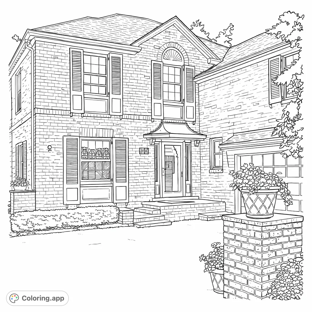 Explore a detailed brick house with charming shutters and a welcoming entrance. Perfect for architecture enthusiasts to personalize every element.