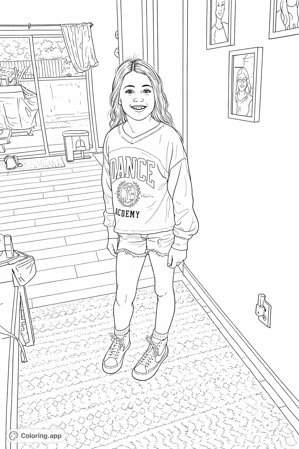 A cheerful young girl stands in a casual outfit, ready for a fun day. Perfect for inspiring creativity and imagination.