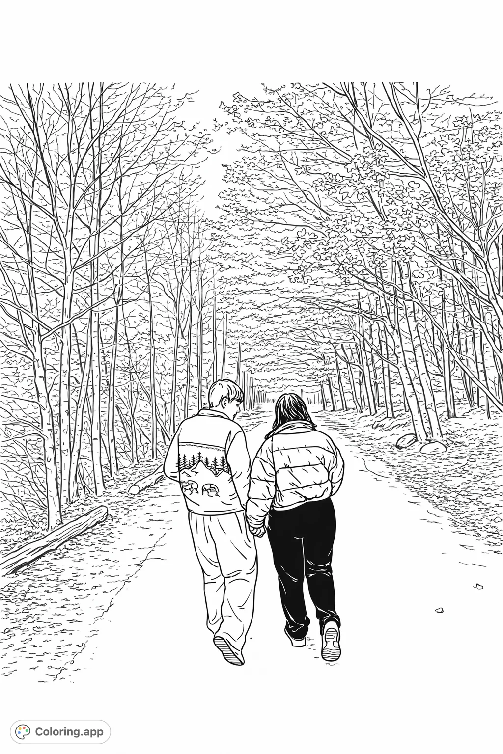 Forest Path Hand-in-Hand - Coloring.app