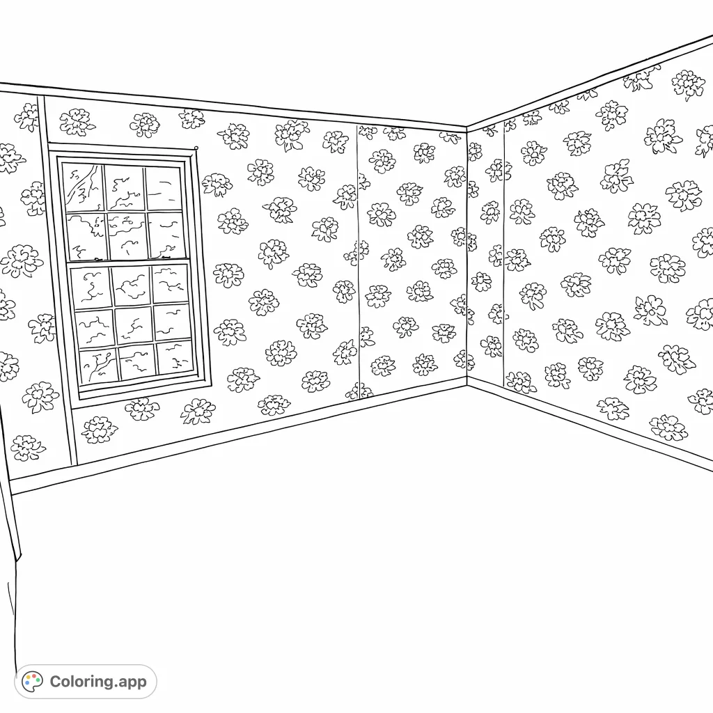 An inviting empty room with a window view and patterned walls awaits your creative touch. Design your dream space!