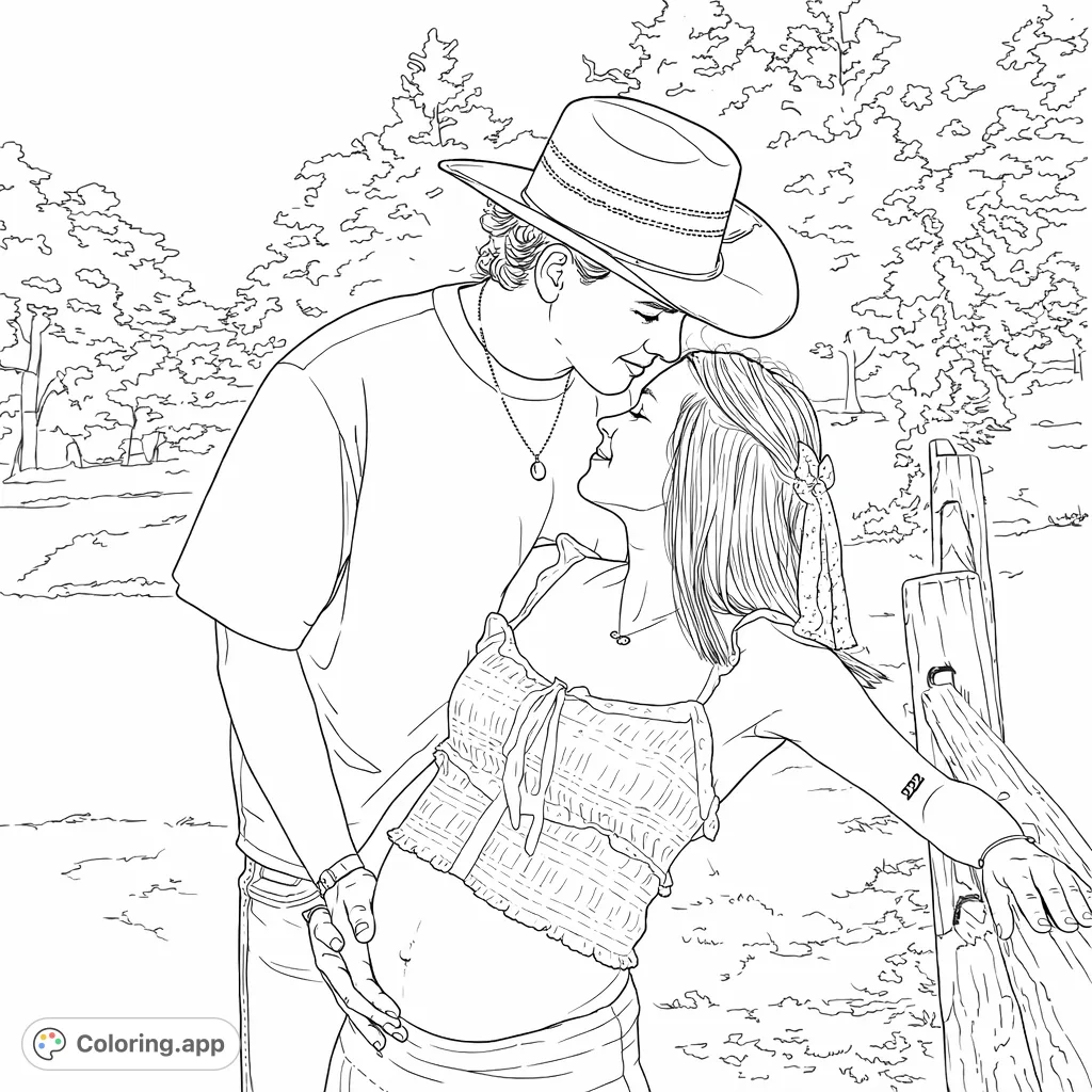 Capture a heartwarming scene of expectant parents sharing a tender moment amidst nature. This pregnancy coloring page features a couple embracing, celebrating new life.