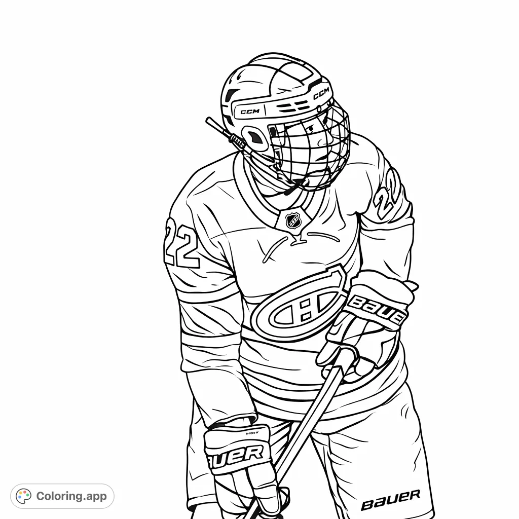 Skate into action with this hockey player coloring page. Featuring a player in full gear on the ice, ready for the game. Perfect for sports fans!