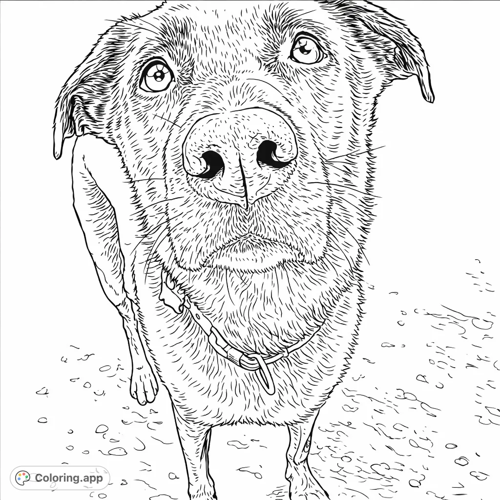 A heartwarming close-up of a friendly dog with expressive eyes and a curious gaze, perfect for dog lovers of all ages to color and enjoy.