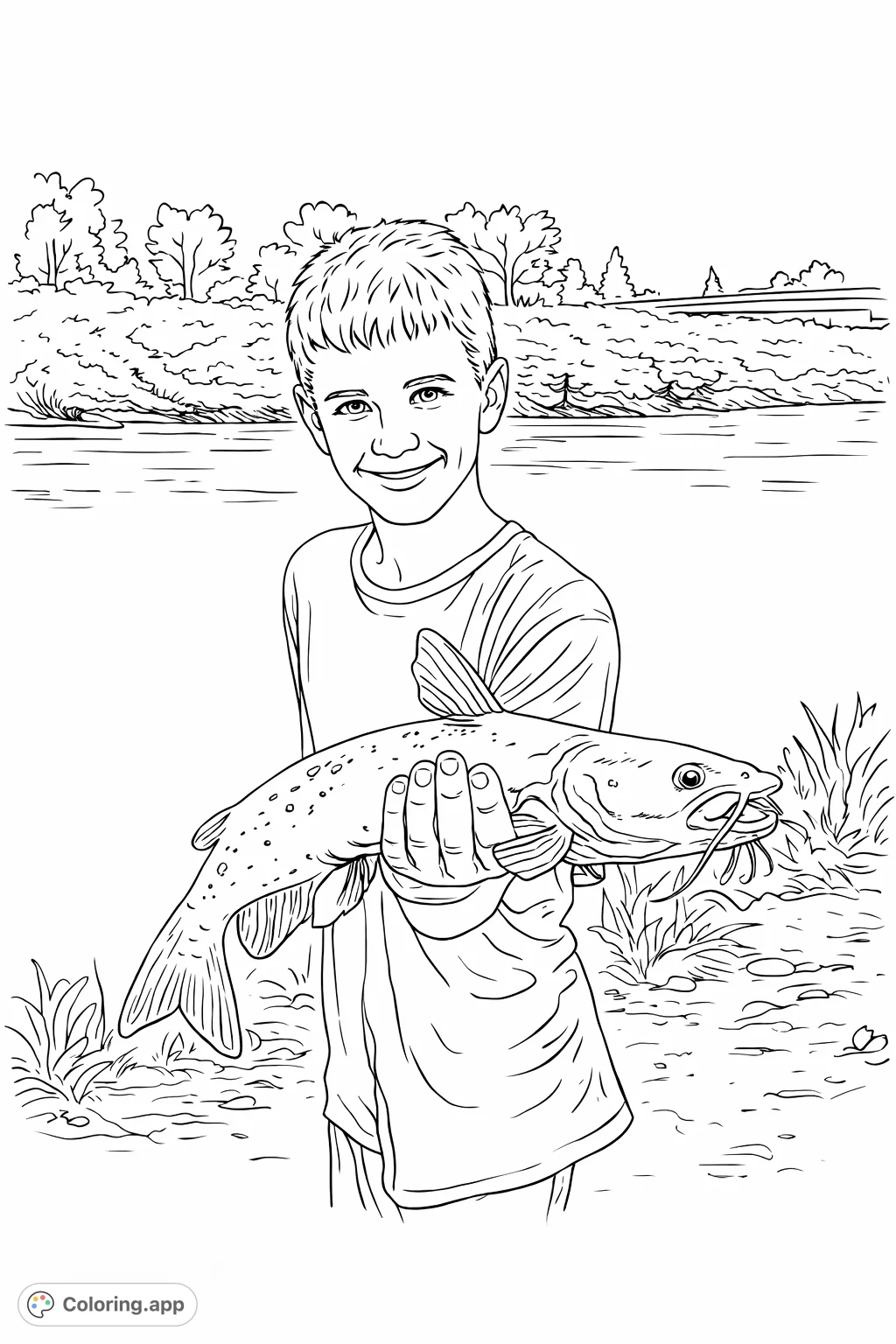 Catch Coloring Boy with His Big Catch - Coloring.app