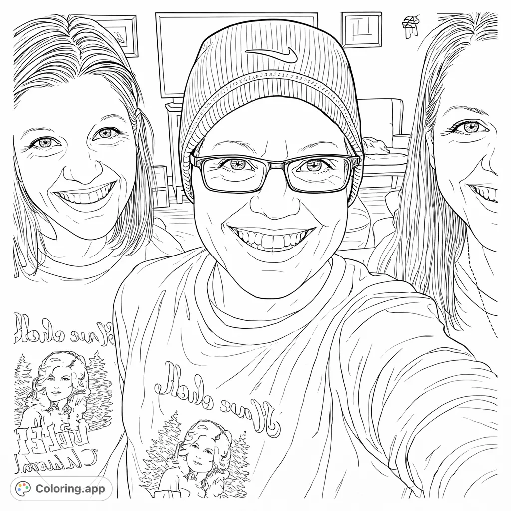 A fun coloring page featuring three smiling friends wearing unique graphic t-shirts. Perfect for celebrating friendship and creative expression.