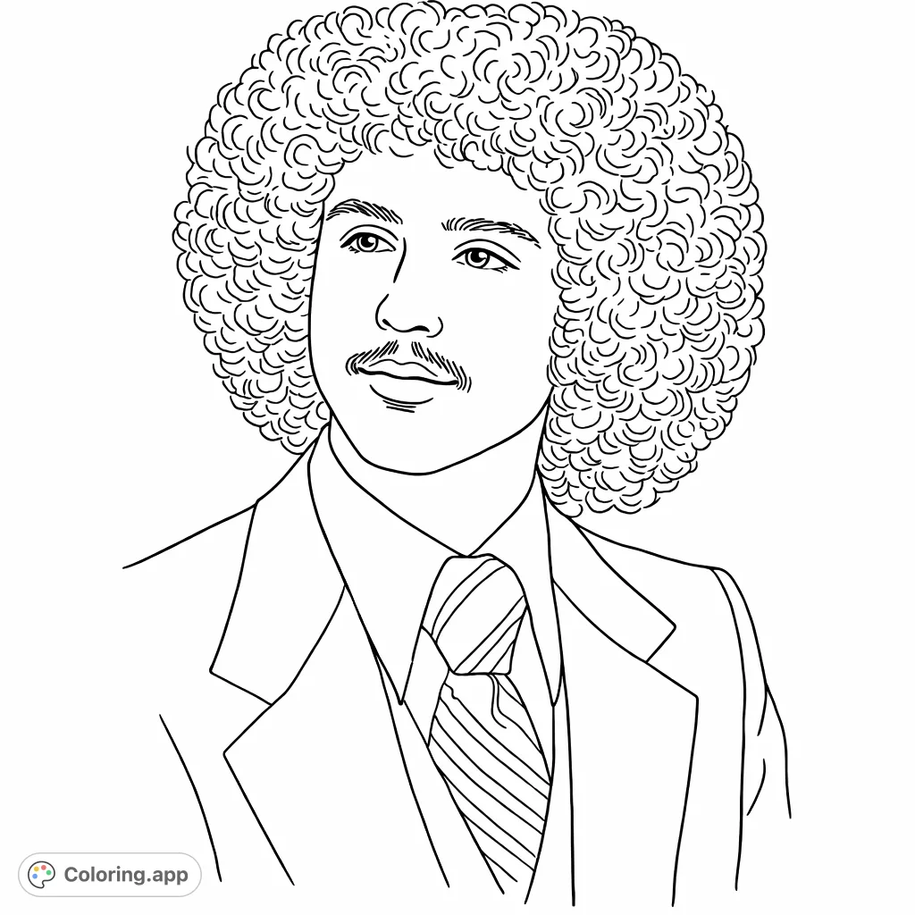 Capture the classic style of a young man with a distinctive curly hairstyle and formal attire, perfect for a nostalgic coloring experience.
