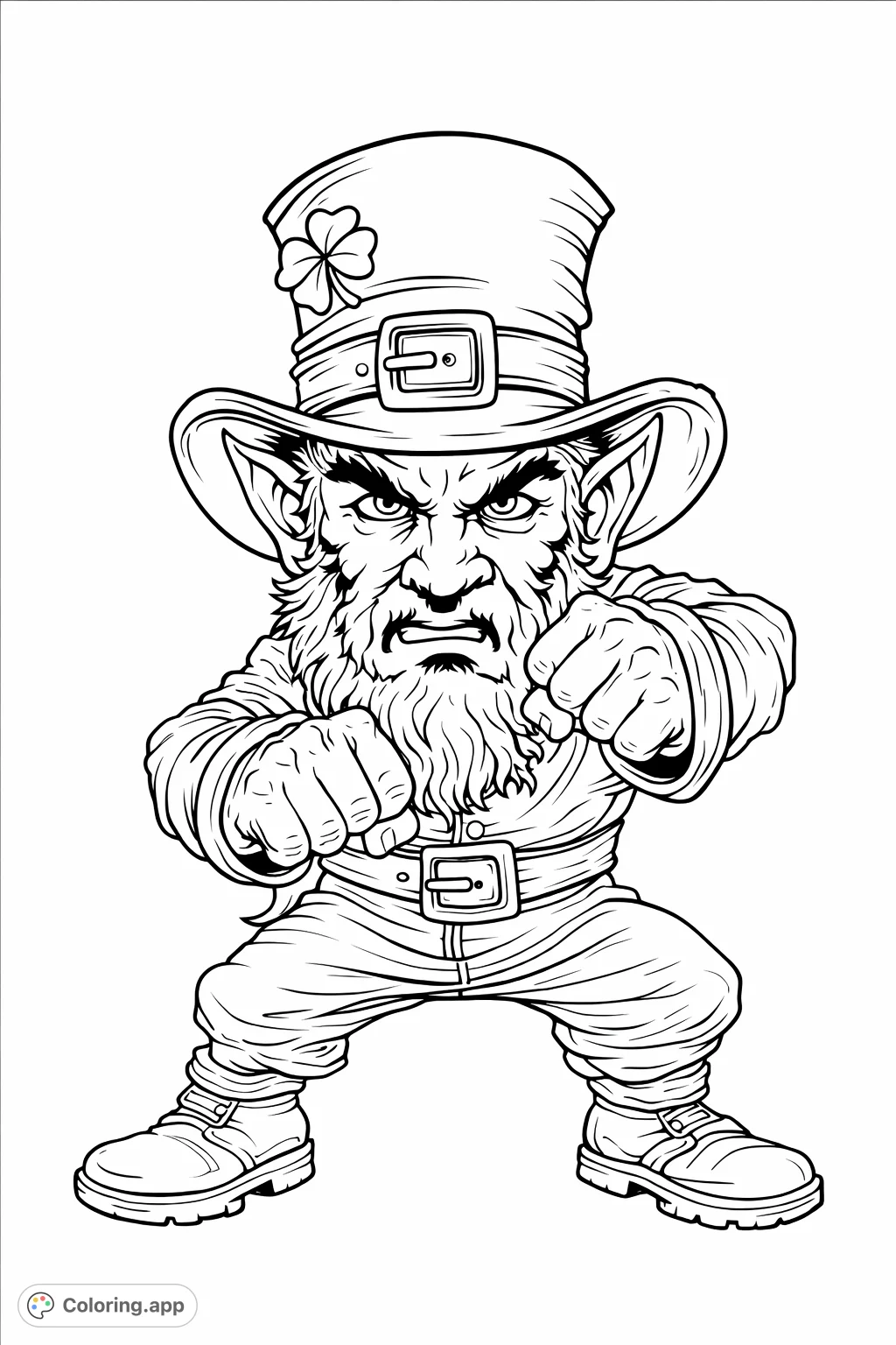 Capture the spirited energy of a mischievous leprechaun, ready for action! This fun, free printable leprechaun coloring page is perfect for all ages.