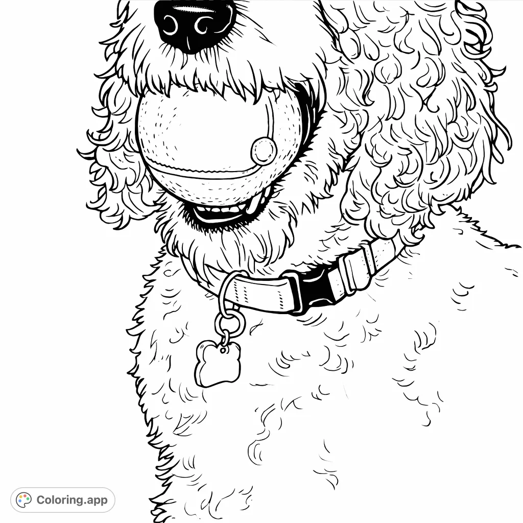 Capture the joy of a furry friend holding its favorite toy! This dog coloring page features detailed fur, a playful ball, and a personalized collar.