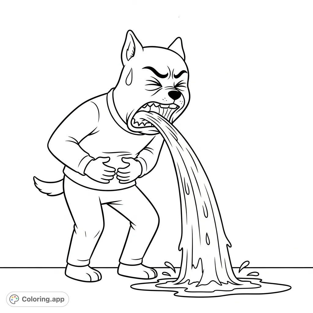 A unique Dogman character coloring page capturing a relatable moment of discomfort. Perfect for fans to color this memorable scene from the beloved series.