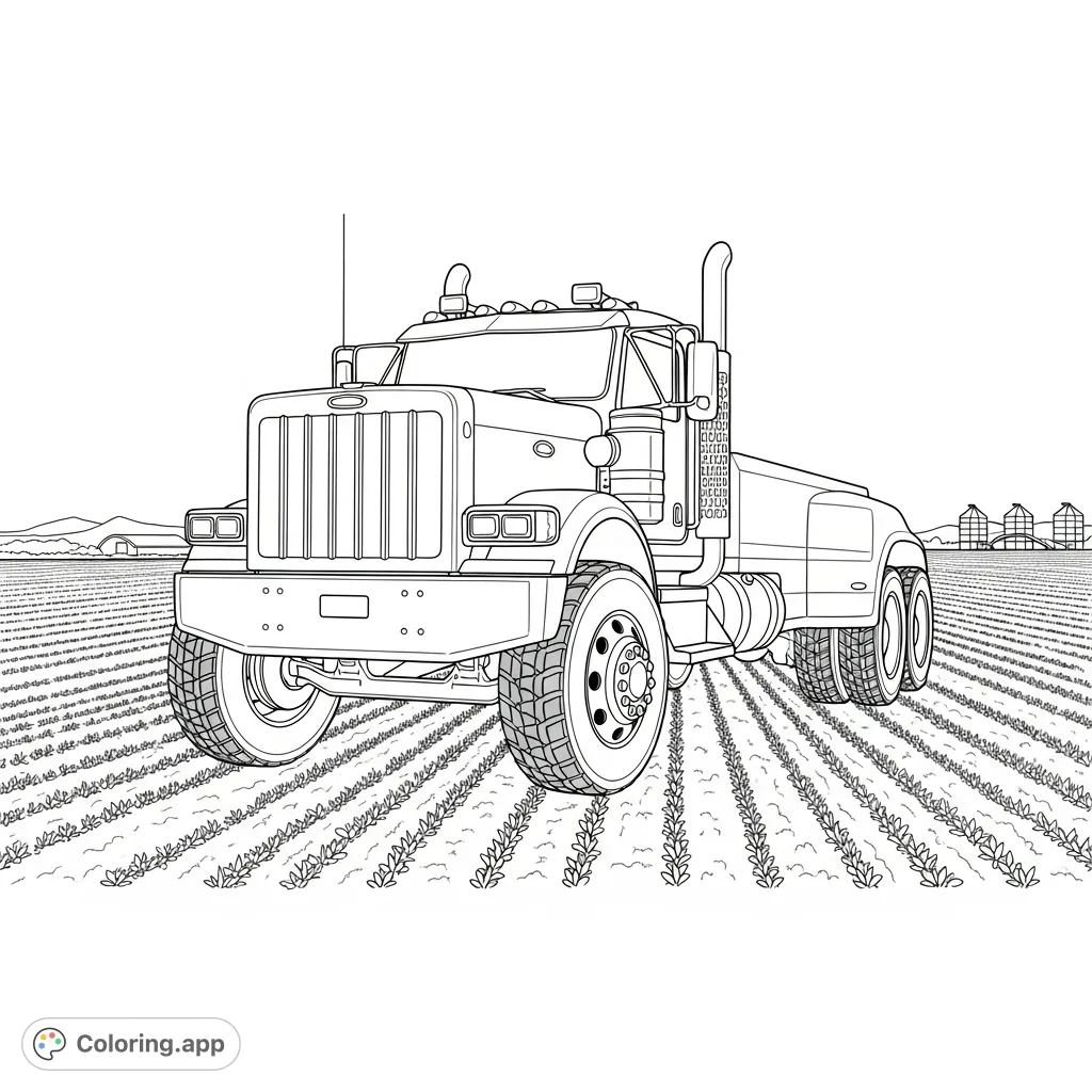 A powerful dually truck with oversized wheels, parked amidst a sprawling farm field, ready for an adventure. Perfect for vehicle enthusiasts.