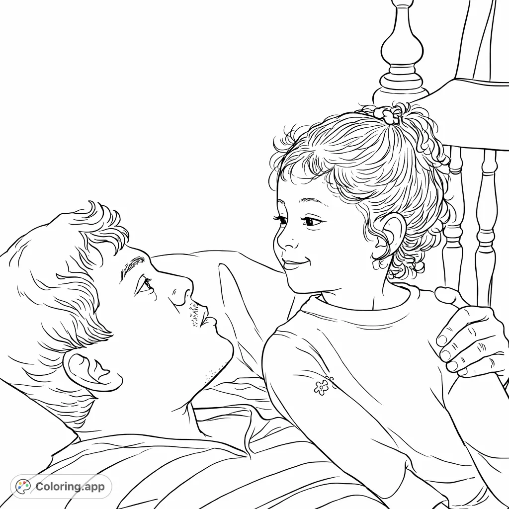 Capture a heartwarming moment of a parent and child sharing a loving gaze. A simple, touching scene perfect for personalizing with your favorite colors.