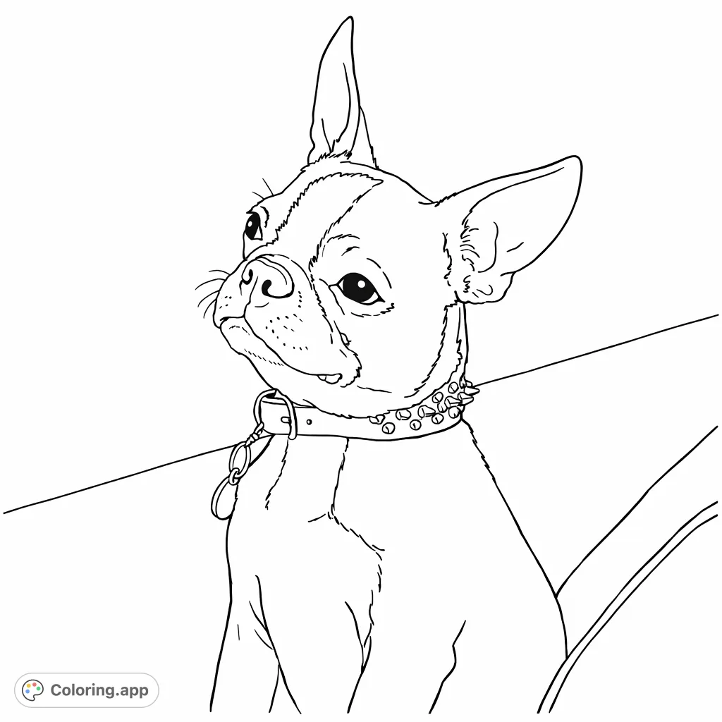Capture the charm of an alert Boston Terrier with a stylish studded collar. A perfect free printable coloring page for dog lovers of all ages!