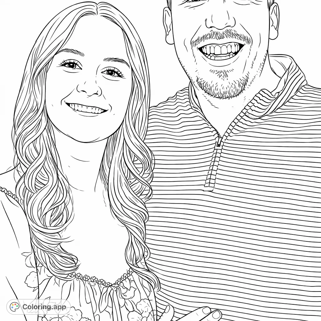 A delightful portrait of a smiling couple, featuring detailed clothing patterns and expressive faces, perfect for personalizing with your favorite shades.