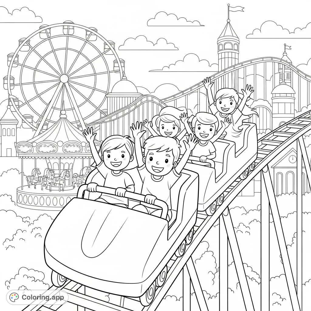 Fun Rides Coloring Pages Thrilling Roller Coaster Ride - Coloring.app