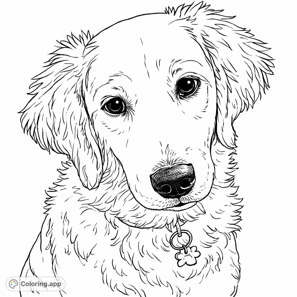Capture the heartwarming charm of an adorable golden retriever puppy. This free printable puppy coloring page features soft fur and expressive eyes, perfect for pet lovers.