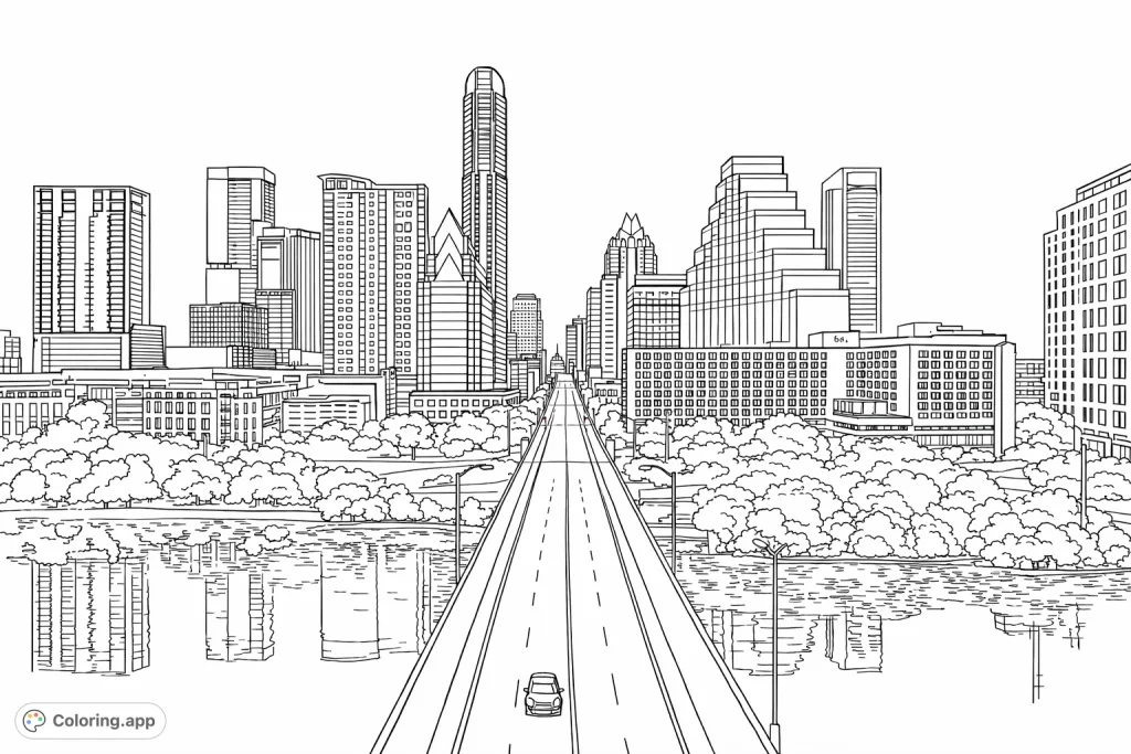 Explore a detailed urban landscape featuring towering skyscrapers, a grand bridge, and reflections on a wide river. A captivating cityscape for creative minds.