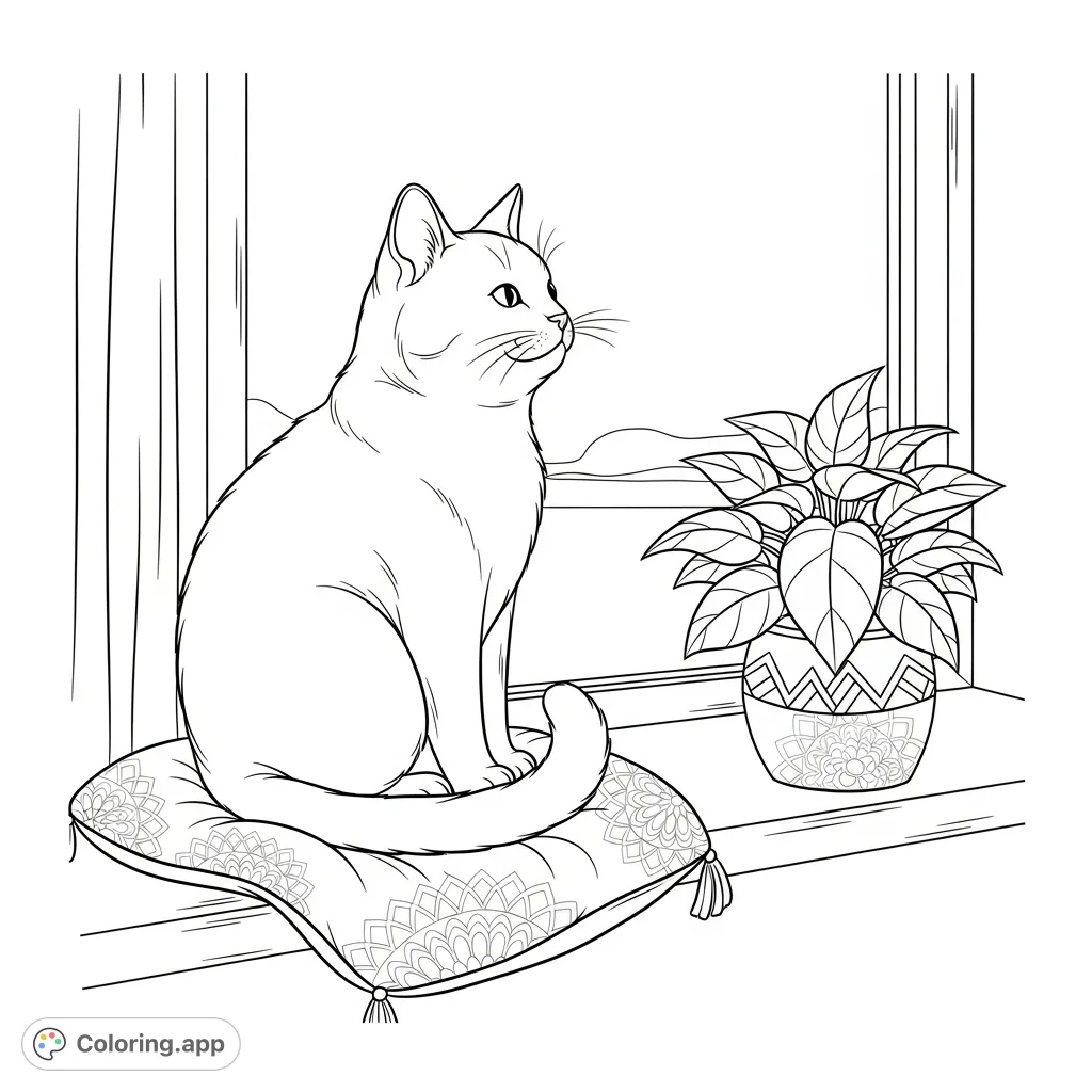 Kawaii Cat Window Mandala - Coloring.app