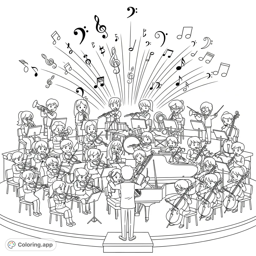 Kids Orchestra Performance - Coloring.app