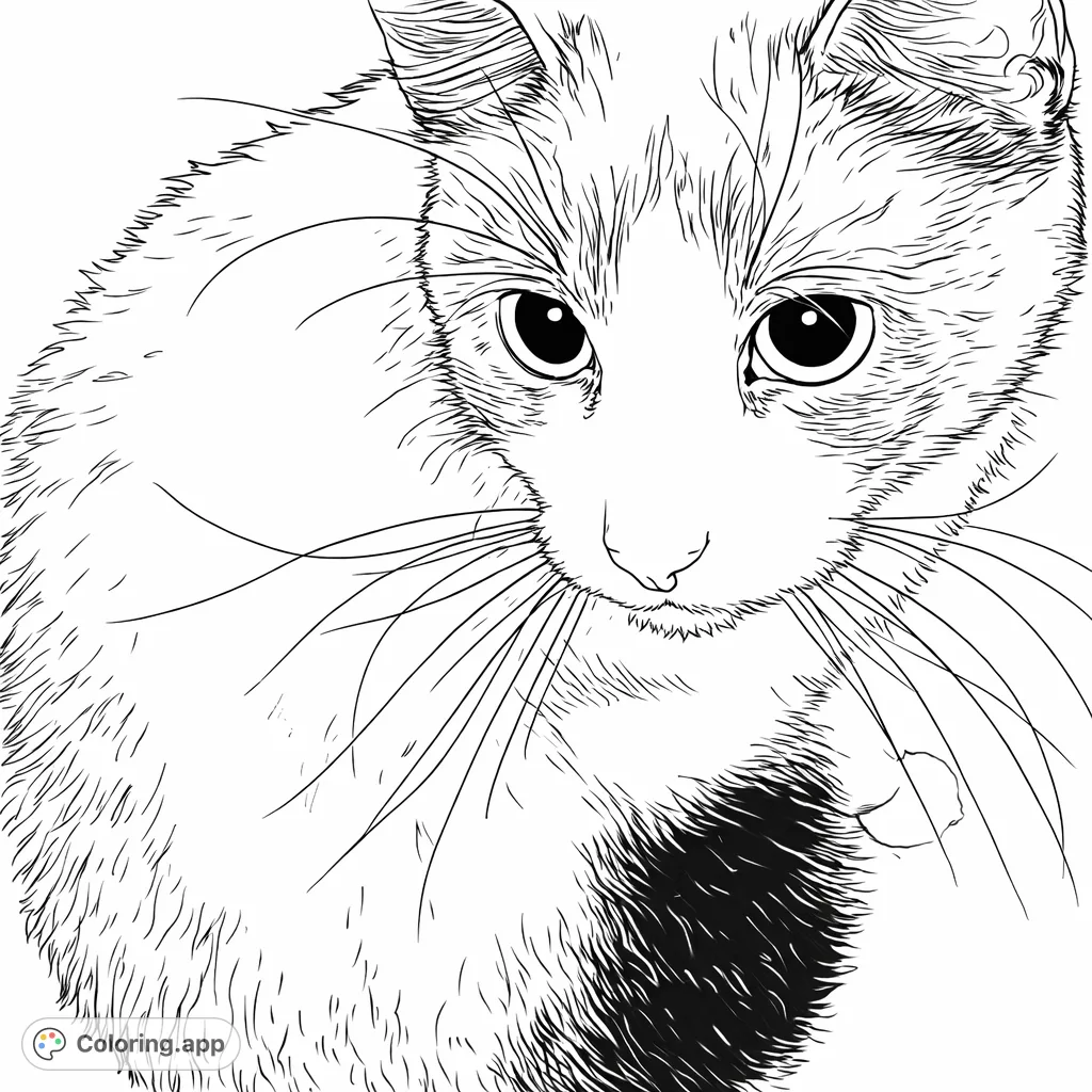 A detailed portrait of an adorable cat with prominent whiskers and bright eyes, perfect for pet lovers. Ready for your creative touch!