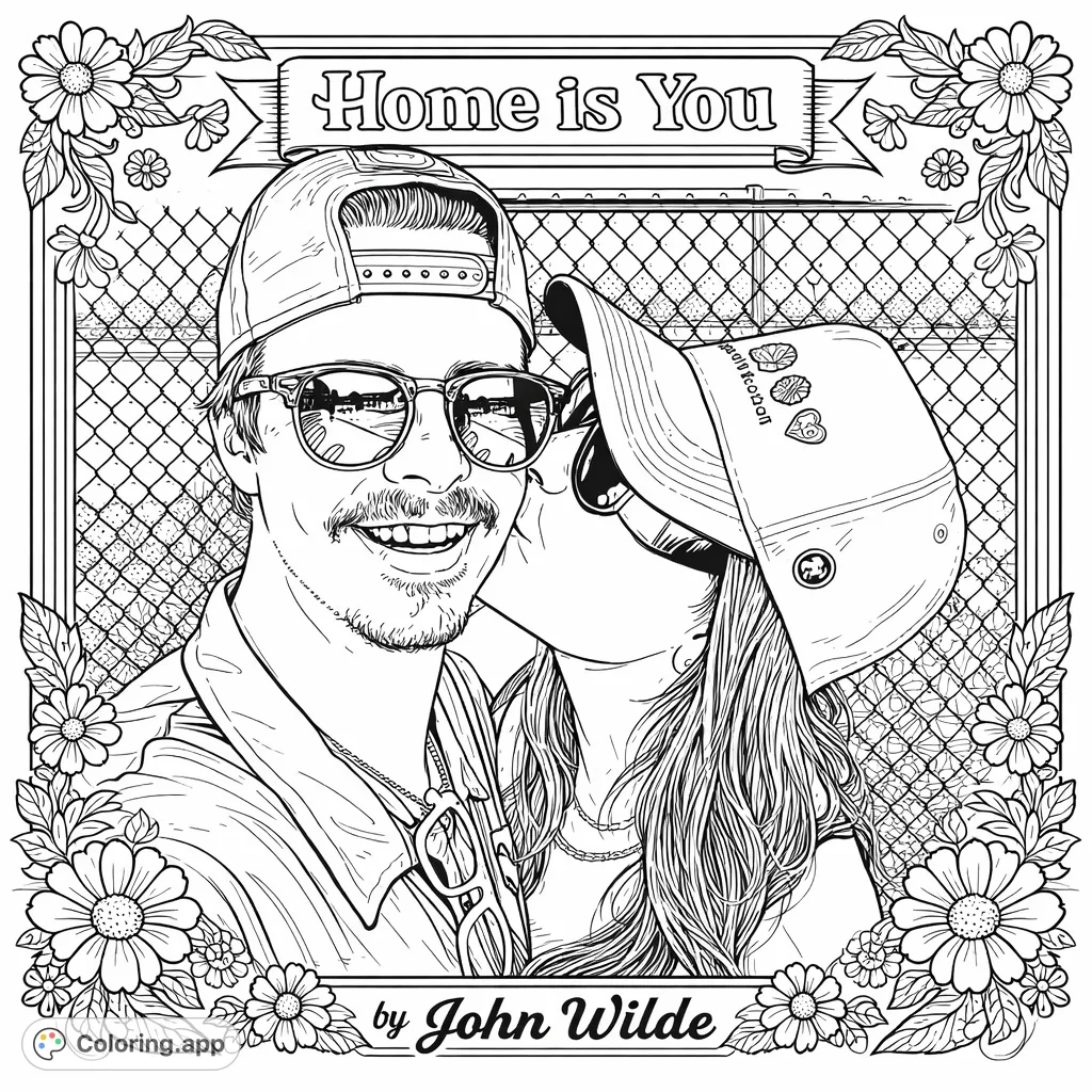 Embrace sweet nostalgia with this vintage-style coloring page featuring a loving couple and charming decorative borders. Perfect for celebrating affection.
