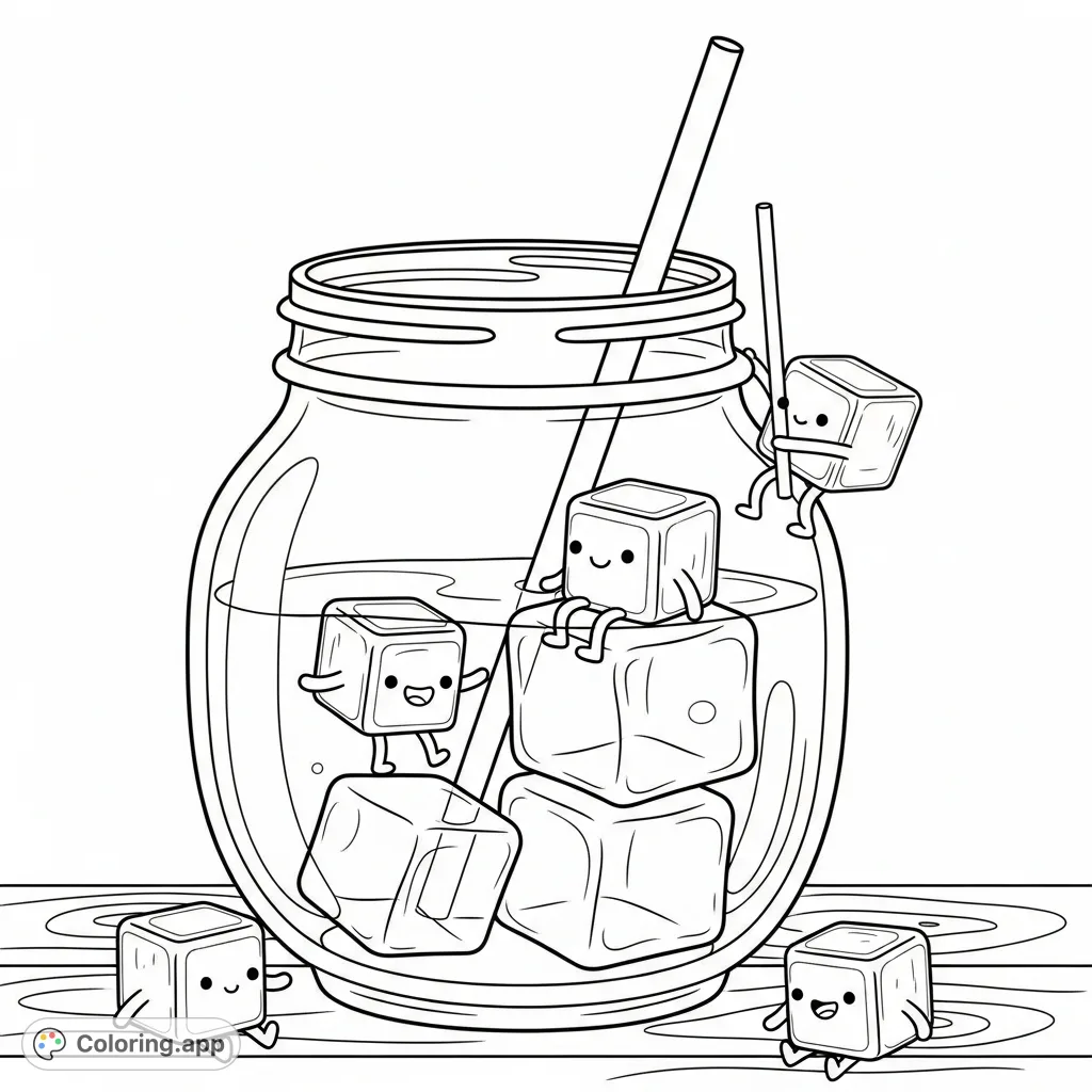 Discover a charming chocolate drink in a mason jar, complete with playful chocolate cube characters. A sweet, delightful scene perfect for relaxation!