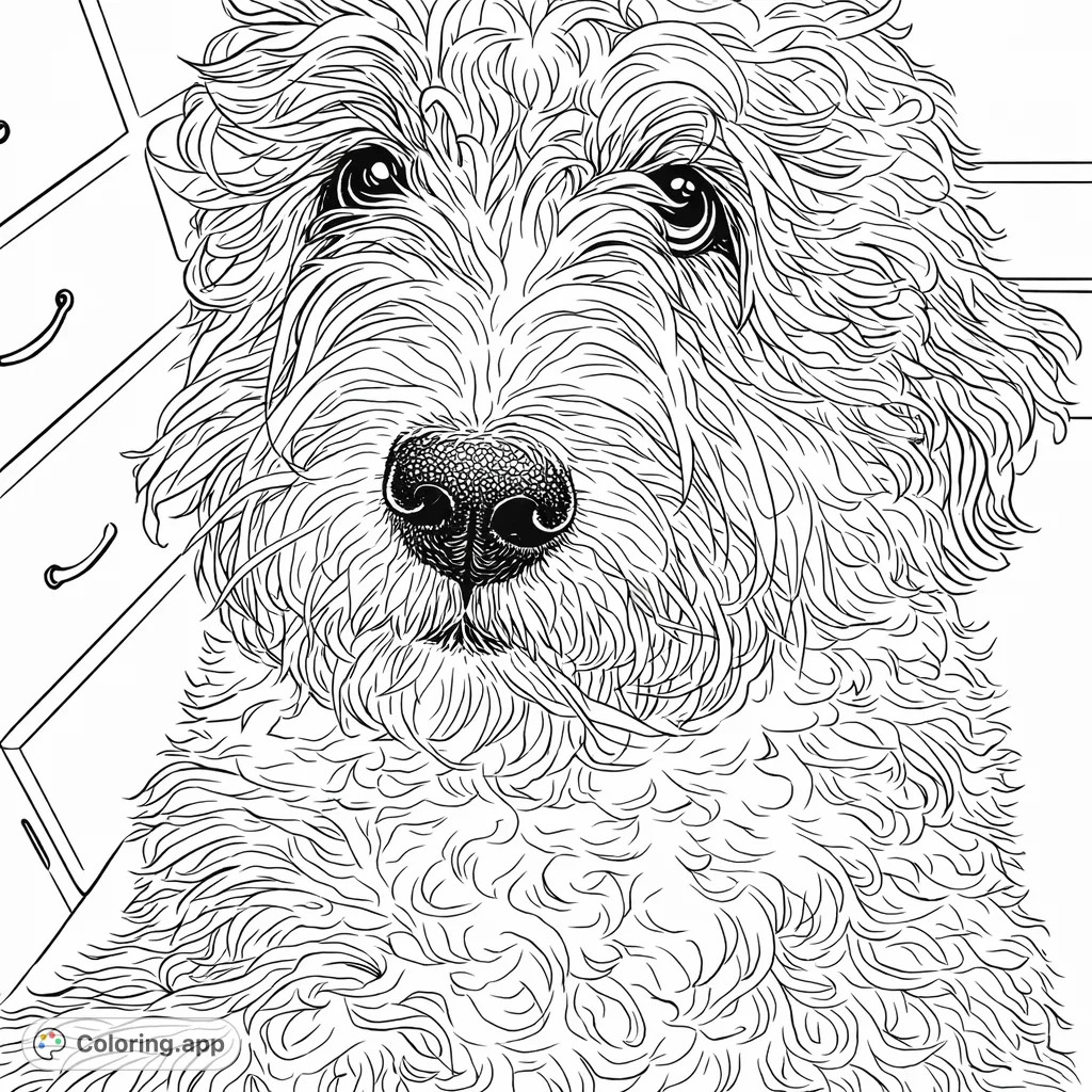 Capture the lovable expression of a shaggy-haired dog with this delightful coloring page. Perfect for animal lovers and a charming creative break.