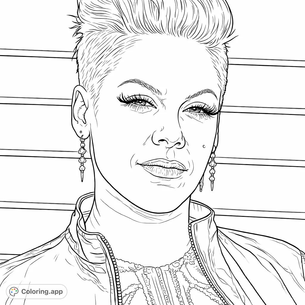 Capture the dynamic energy of an iconic pop star with striking features and a stylish ensemble. A detailed portrait ready for your creative touch.