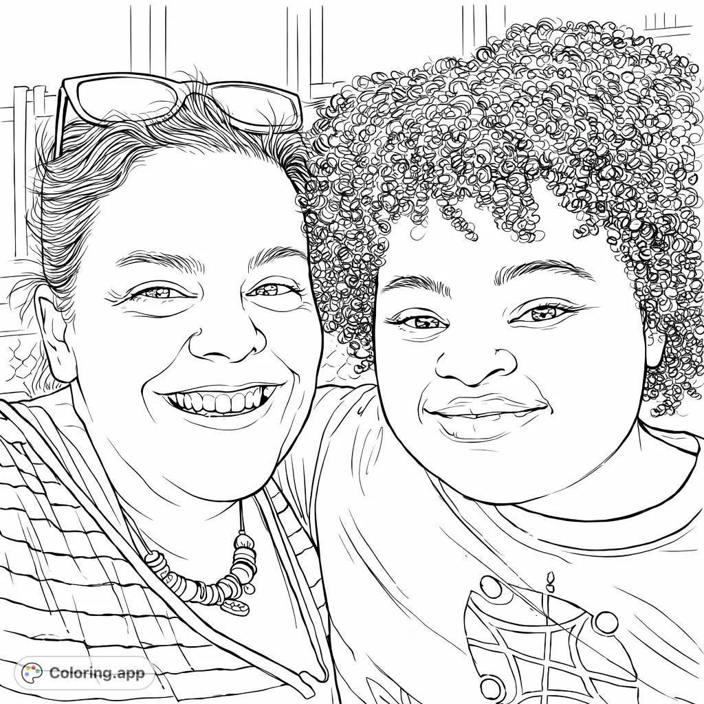 Capture a heartwarming moment of an adult and child smiling together. This portrait highlights their connection, perfect for expressing joy and artistic creativity.