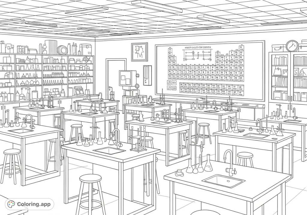 Empty Science Classroom Lab - Coloring.app