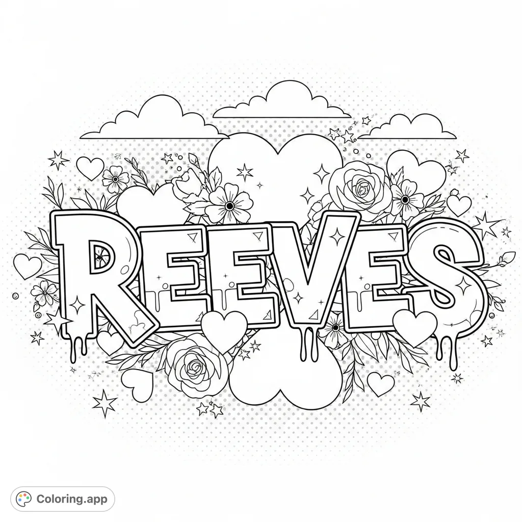 Reeves Graffiti Hearts Flowers - Coloring.app
