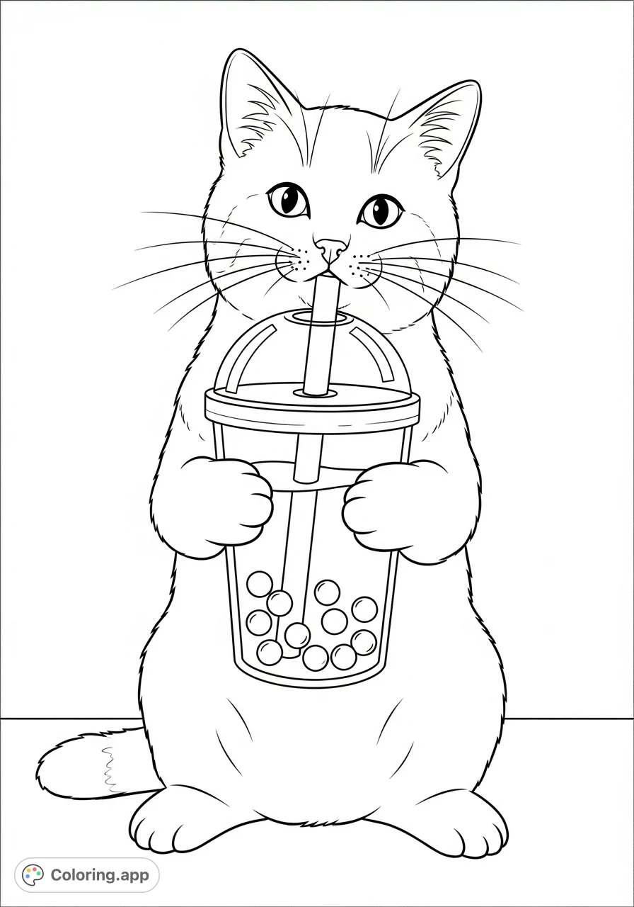 Cute Cat Boba Tea - Coloring.app