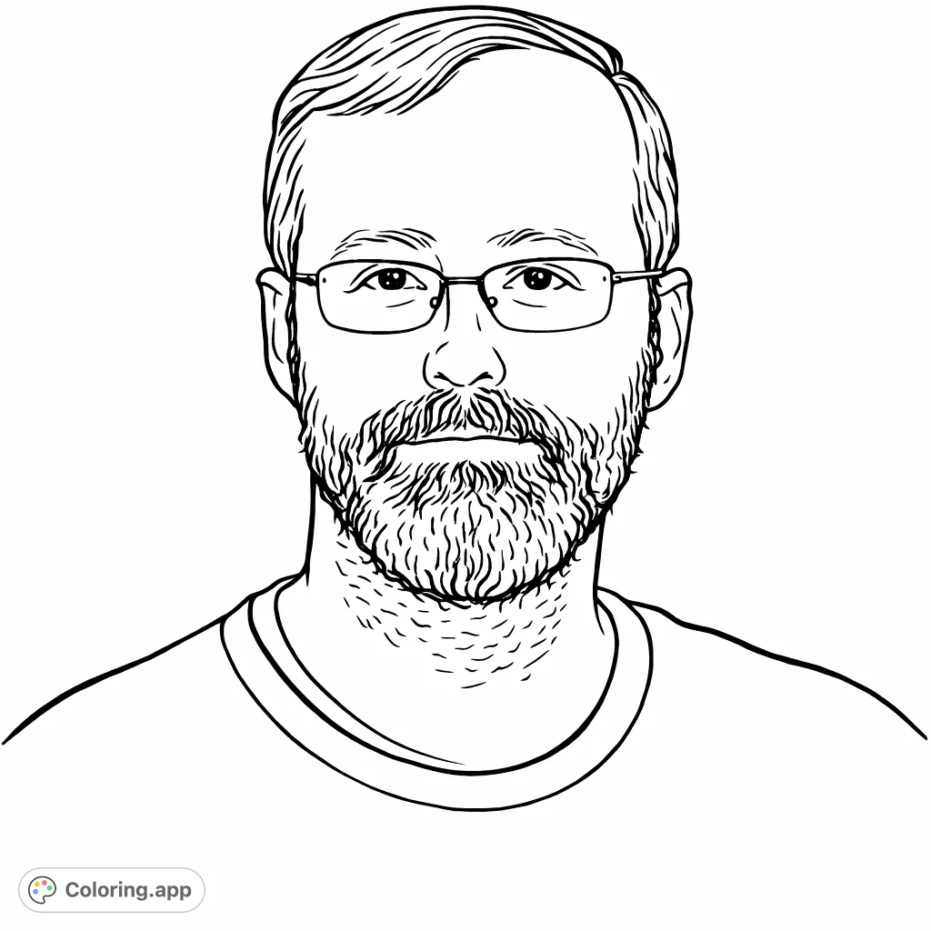 A detailed portrait of a man with glasses and a full beard, offering an engaging subject for personal expression through color.