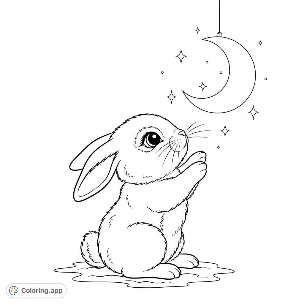 Bunny Reaching for Moon - Coloring.app