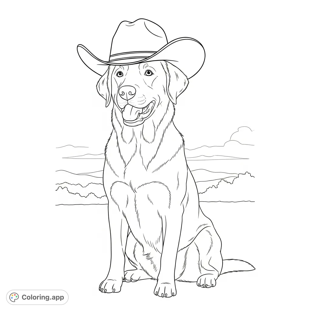 Charming Cowboy Dog Portrait - Coloring.app