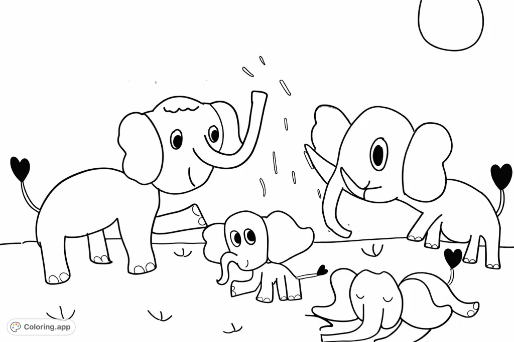 Playful Elephant Family Fun - Coloring.app