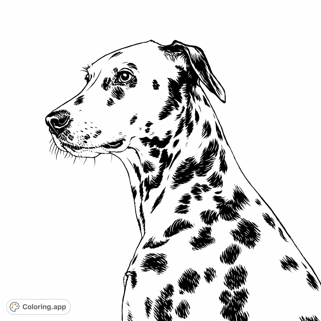 A handsome Dalmatian with characteristic spots, captured in a noble profile. Perfect for dog lovers to personalize with creative flair.